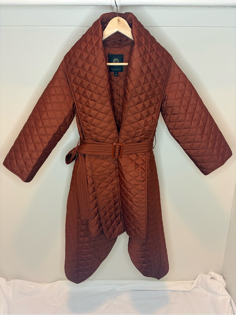 Rust Color Carla Rockmore Collection Quilted High-Low Wrap Statement Coat